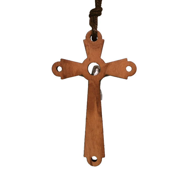 Christianartworkshop Halskette mit Anhänger Kruzifix aus Olivenholz im klassischen Stil, gesegnete Andacht