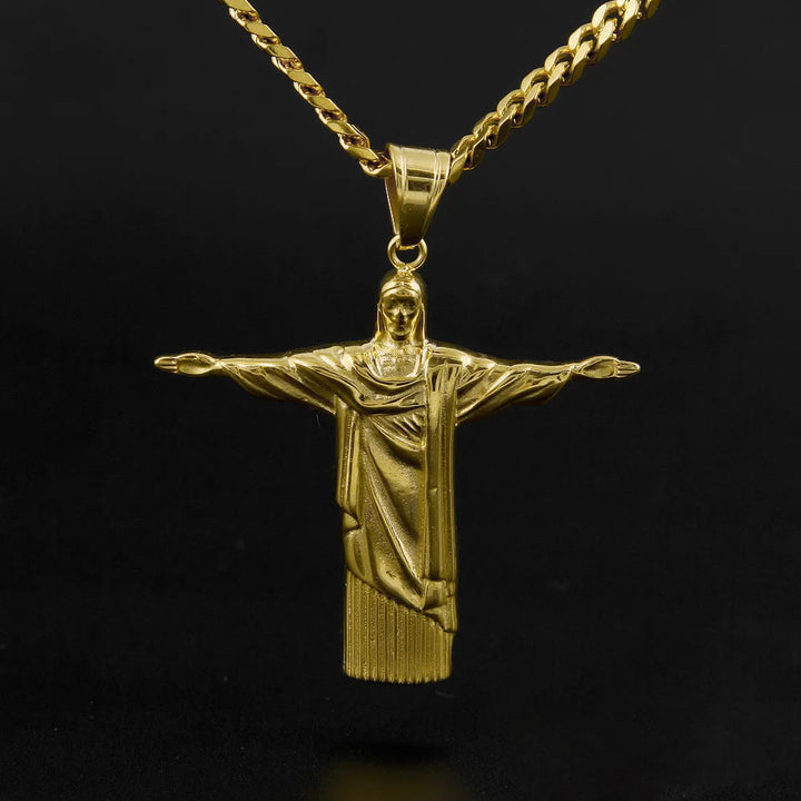 Christianartworkshop Halskette mit Anhänger Christus der Erlöser im klassischen Stil, majestätische goldene Oberfläche