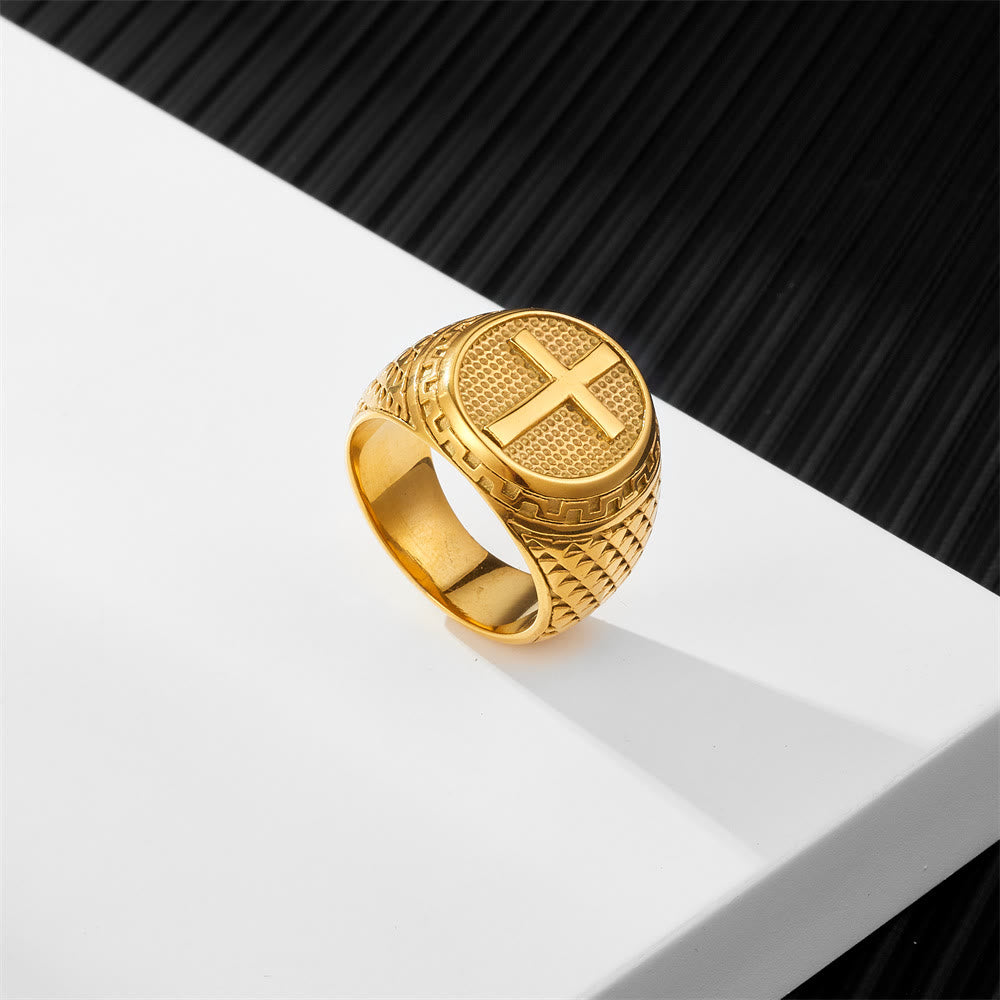 Christianartworkshop Handgefertigter Ring im klassischen Stil mit Kreuzmotiv, heiliger Schutz, Edelstahl - image 2