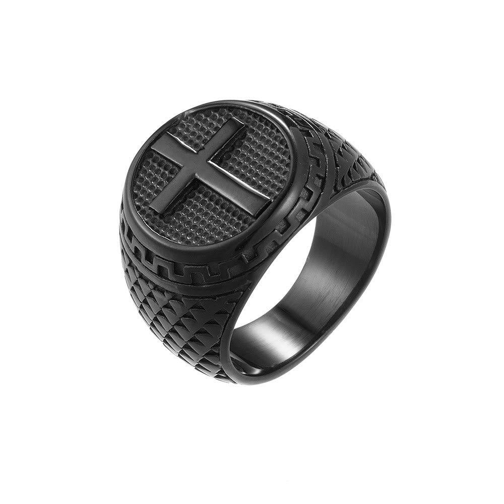 Christianartworkshop Handgefertigter Ring im klassischen Stil mit Kreuzmotiv, heiliger Schutz, Edelstahl - Schwarz - US 12 - image 3