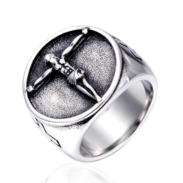 Christianartworkshop Klassischer Ring im Retro-Stil mit Jesuskreuz und Kruzifix-Symbol, gesegneter Glaube