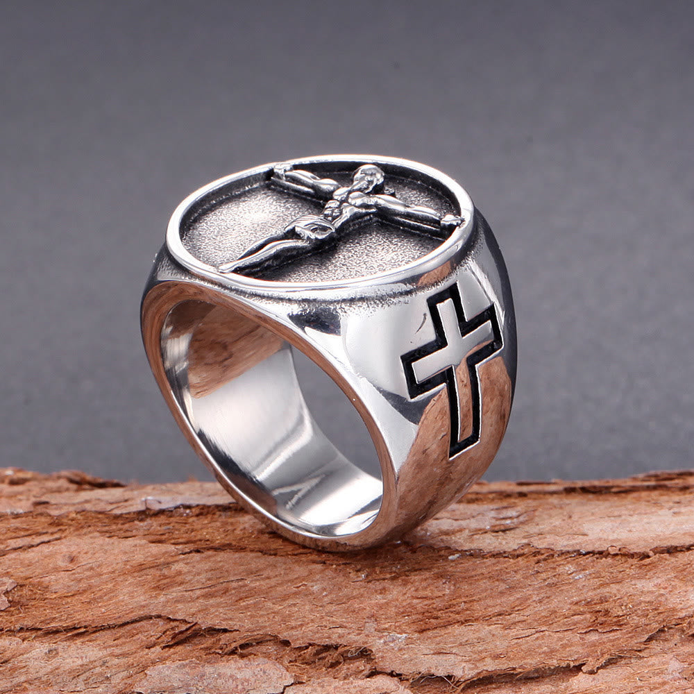 Christianartworkshop Klassischer Retro-Stil Jesus-Kreuz Kruzifix-Symbol Ring des gesegneten Glaubens - image 3