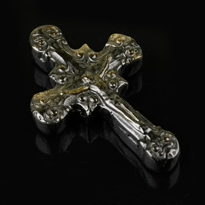 Christianartworkshop Naturstein Tigerauge Labradorit Obsidian Lapislazuli Scrollwork Kruzifix Verzierungen - Obsidian - image 2