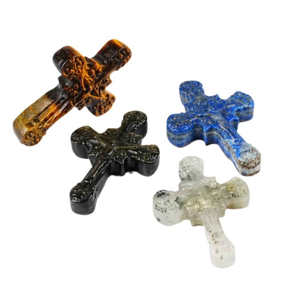 Christianartworkshop Naturstein Tigerauge Labradorit Obsidian Lapislazuli Scrollwork Kruzifix Verzierungen - image 7