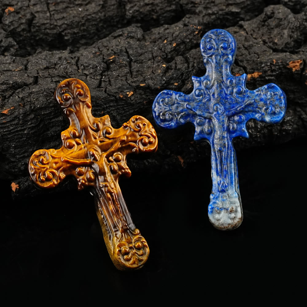 Christianartworkshop Naturstein Tigerauge Labradorit Obsidian Lapislazuli Scrollwork Kruzifix Verzierungen - image 4