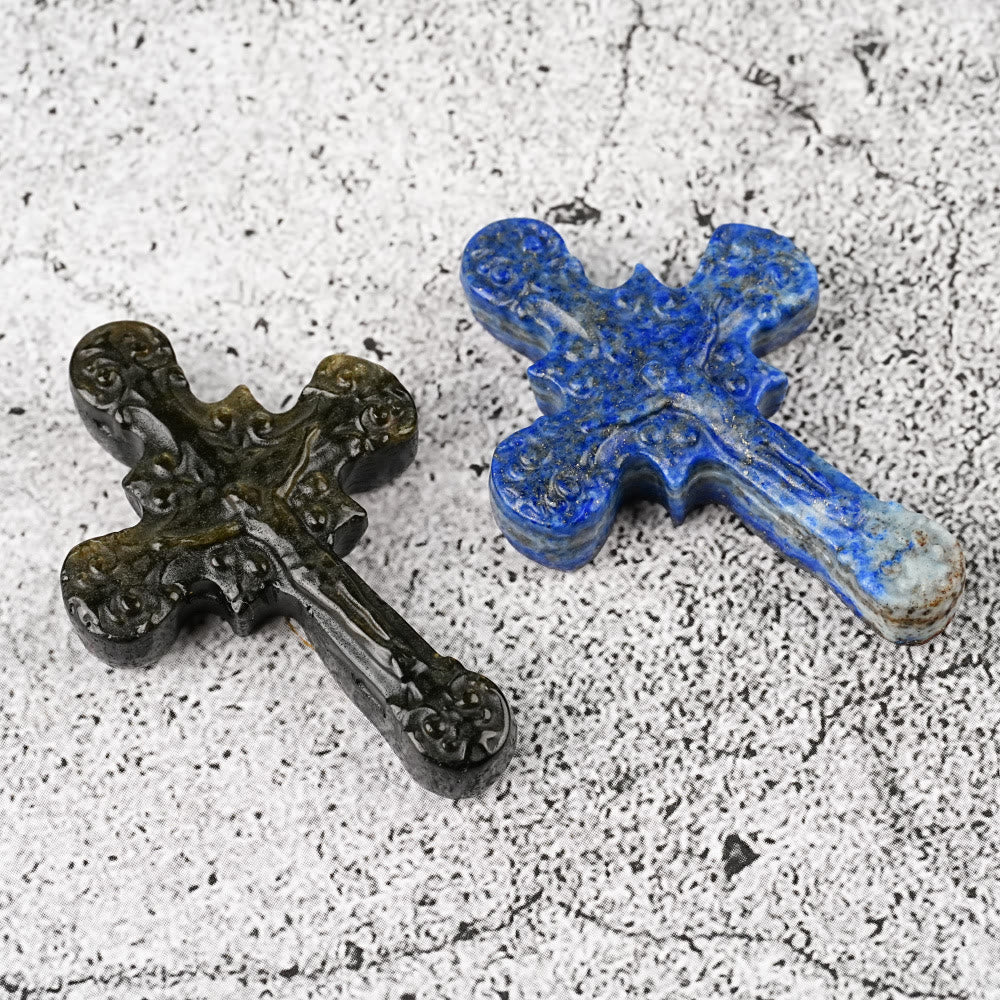 Christianartworkshop Naturstein Tigerauge Labradorit Obsidian Lapislazuli Scrollwork Kruzifix Verzierungen - image 5