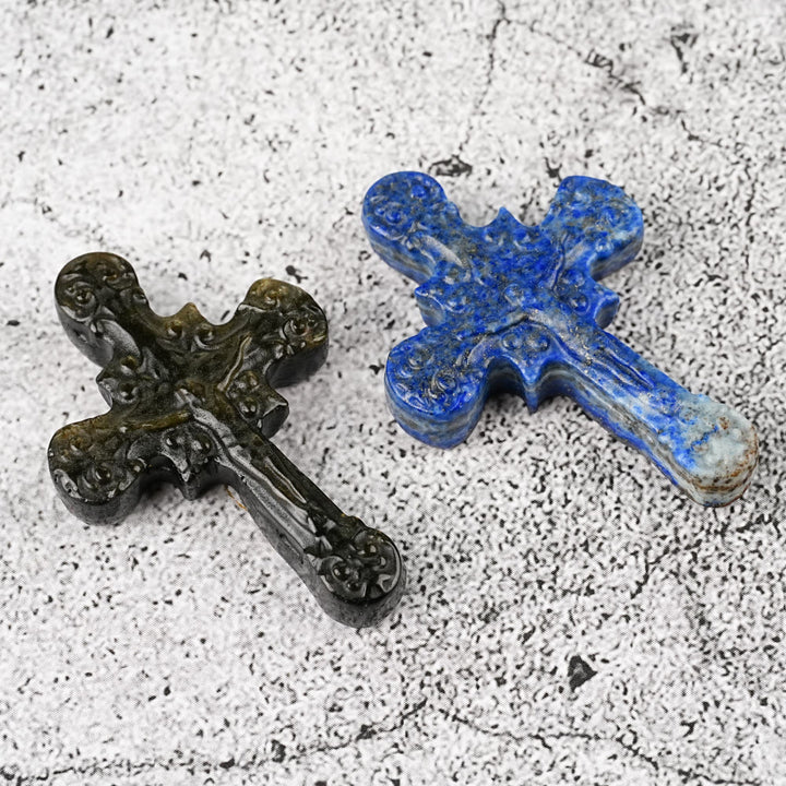 Christianartworkshop Naturstein Tigerauge Labradorit Obsidian Lapislazuli Scrollwork Kruzifix Verzierungen - image 5
