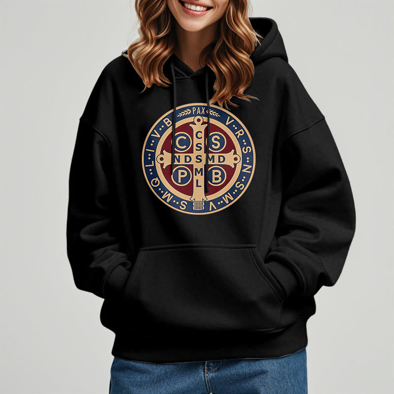 Christianartworkshop Klassischer farbiger Stil St. Benedict Protector Fleece-gefütterter Polyester-Kapuzenpullover