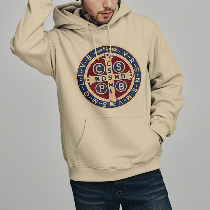 Christianartworkshop Klassischer farbiger Stil St. Benedict Protector Fleece-gefütterter Polyester-Kapuzenpullover