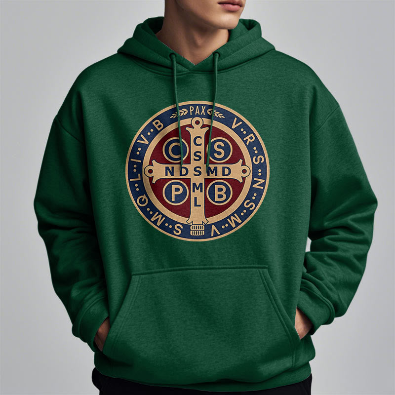 Christianartworkshop Klassischer farbiger Stil St. Benedict Protector Fleece-gefütterter Polyester-Kapuzenpullover
