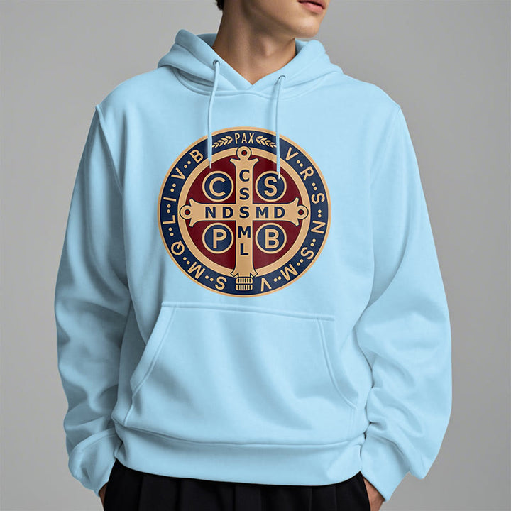 Christianartworkshop Klassischer farbiger Stil St. Benedict Protector Fleece-gefütterter Polyester-Kapuzenpullover