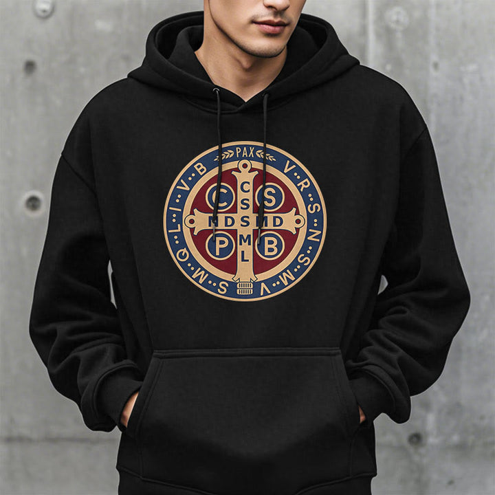 Christianartworkshop Klassischer farbiger St. Benedict Protector Fleecegefütterter Polyester-Hoodie im klassischen Stil - image 1