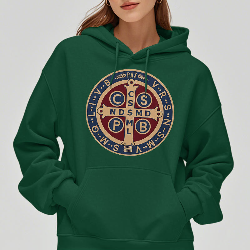 Christianartworkshop Klassischer farbiger Stil St. Benedict Protector Fleece-gefütterter Polyester-Kapuzenpullover