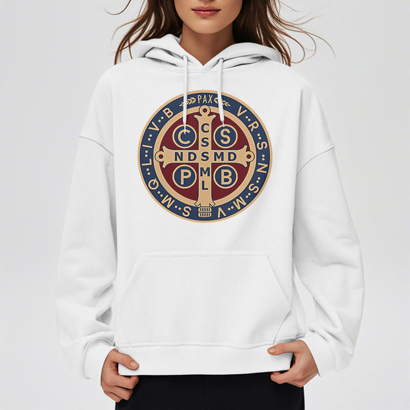 Christianartworkshop Klassischer farbiger Stil St. Benedict Protector Fleece-gefütterter Polyester-Kapuzenpullover