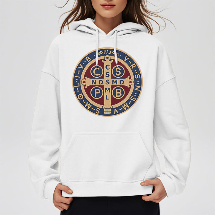 Christianartworkshop Klassischer farbiger Stil St. Benedict Protector Fleece-gefütterter Polyester-Kapuzenpullover