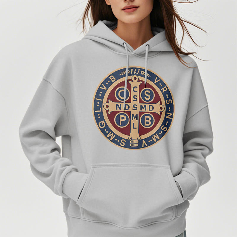 Christianartworkshop Klassischer farbiger Stil St. Benedict Protector Fleece-gefütterter Polyester-Kapuzenpullover