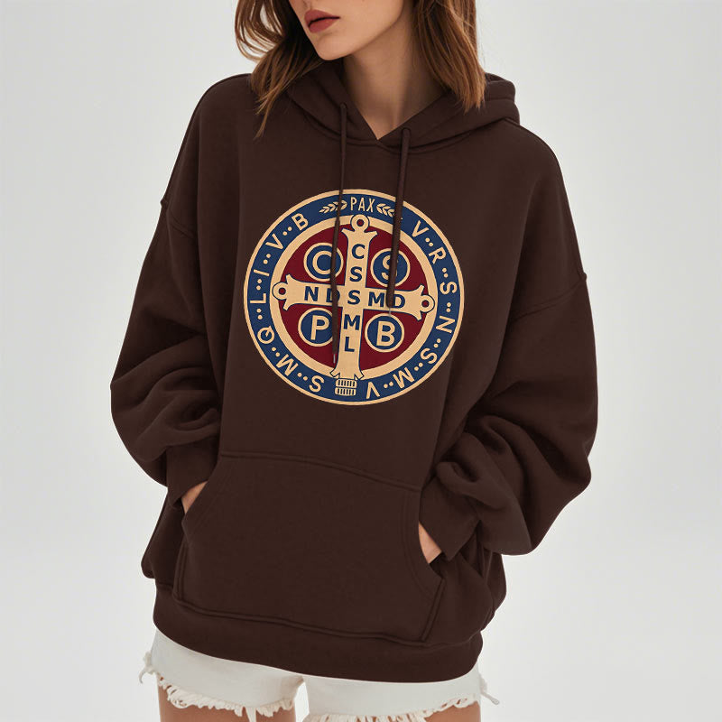 Christianartworkshop Klassischer farbiger Stil St. Benedict Protector Fleece-gefütterter Polyester-Kapuzenpullover
