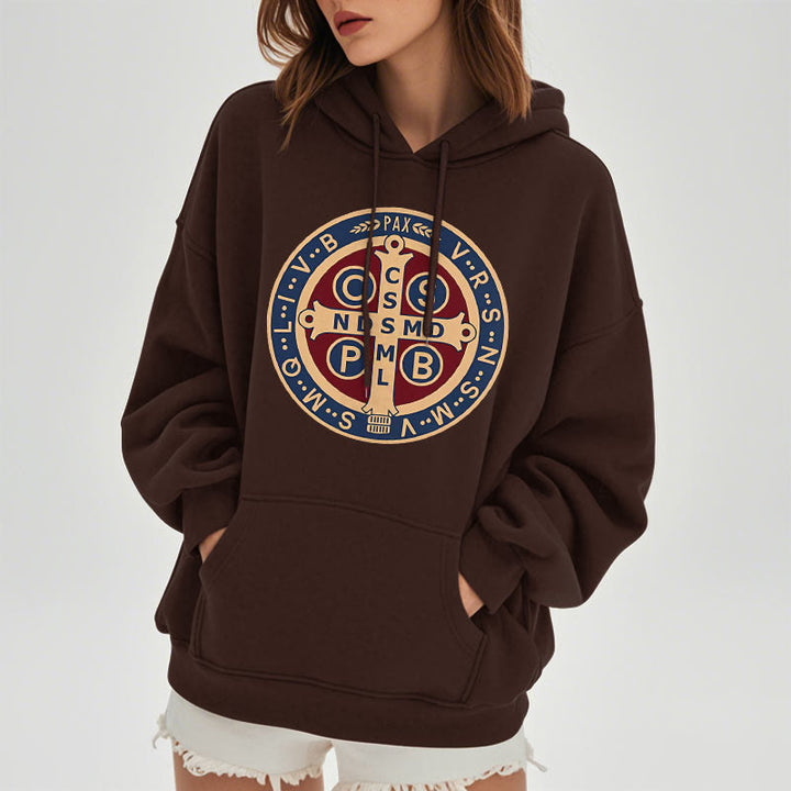 Christianartworkshop Klassischer farbiger Stil St. Benedict Protector Fleece-gefütterter Polyester-Kapuzenpullover
