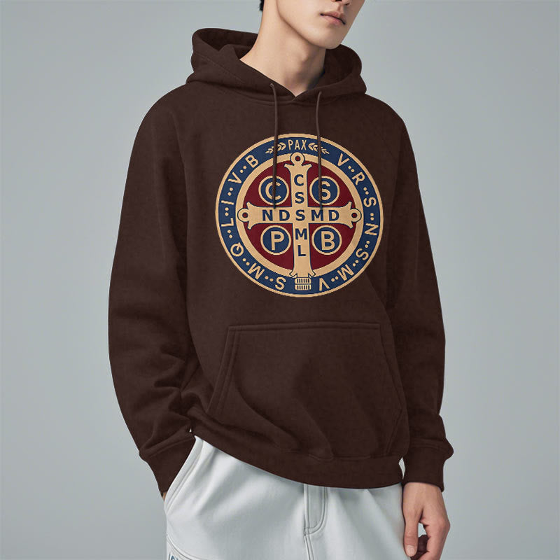 Christianartworkshop Klassischer farbiger Stil St. Benedict Protector Fleece-gefütterter Polyester-Kapuzenpullover