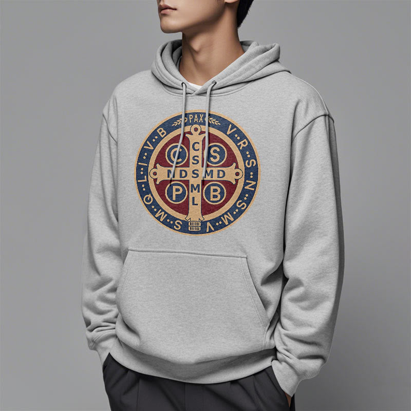 Christianartworkshop Klassischer farbiger Stil St. Benedict Protector Fleece-gefütterter Polyester-Kapuzenpullover
