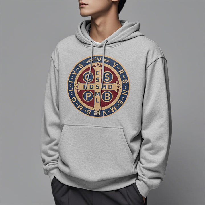 Christianartworkshop Klassischer farbiger Stil St. Benedict Protector Fleece-gefütterter Polyester-Kapuzenpullover