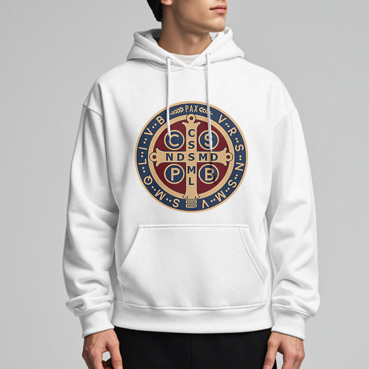 Christianartworkshop Klassischer farbiger Stil St. Benedict Protector Fleece-gefütterter Polyester-Kapuzenpullover