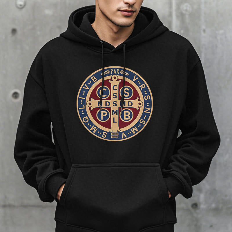 Christianartworkshop Klassischer farbiger Stil St. Benedict Protector Fleece-gefütterter Polyester-Kapuzenpullover