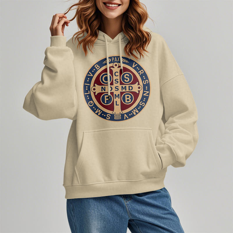 Christianartworkshop Klassischer farbiger Stil St. Benedict Protector Fleece-gefütterter Polyester-Kapuzenpullover