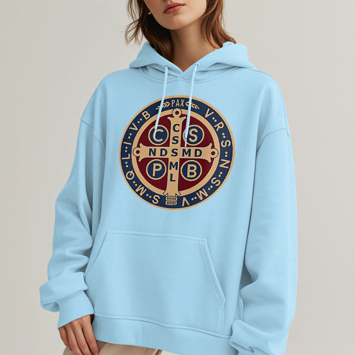 Christianartworkshop Klassischer farbiger Stil St. Benedict Protector Fleece-gefütterter Polyester-Kapuzenpullover