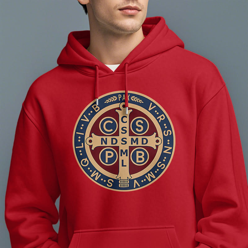 Christianartworkshop Klassischer farbiger Stil St. Benedict Protector Fleece-gefütterter Polyester-Kapuzenpullover