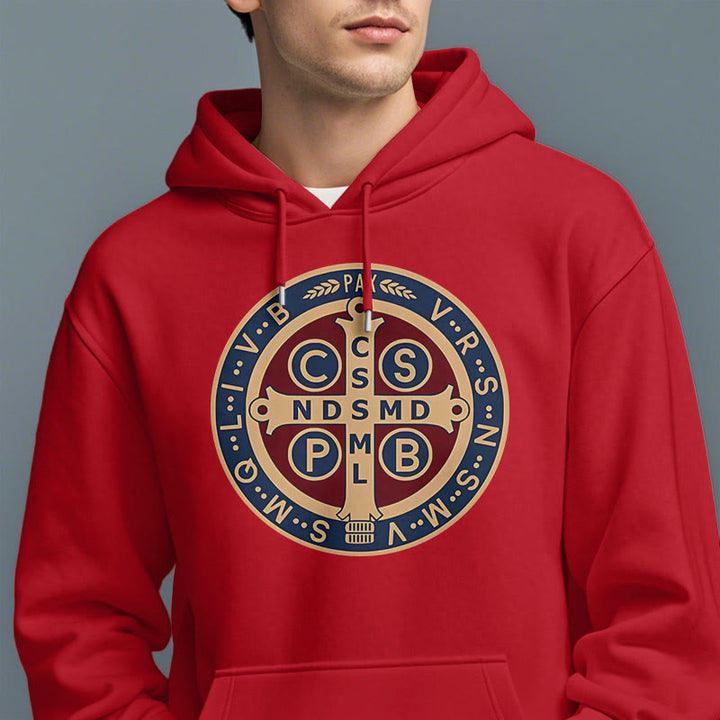 Christianartworkshop Klassischer farbiger Stil St. Benedict Protector Fleece-gefütterter Polyester-Kapuzenpullover