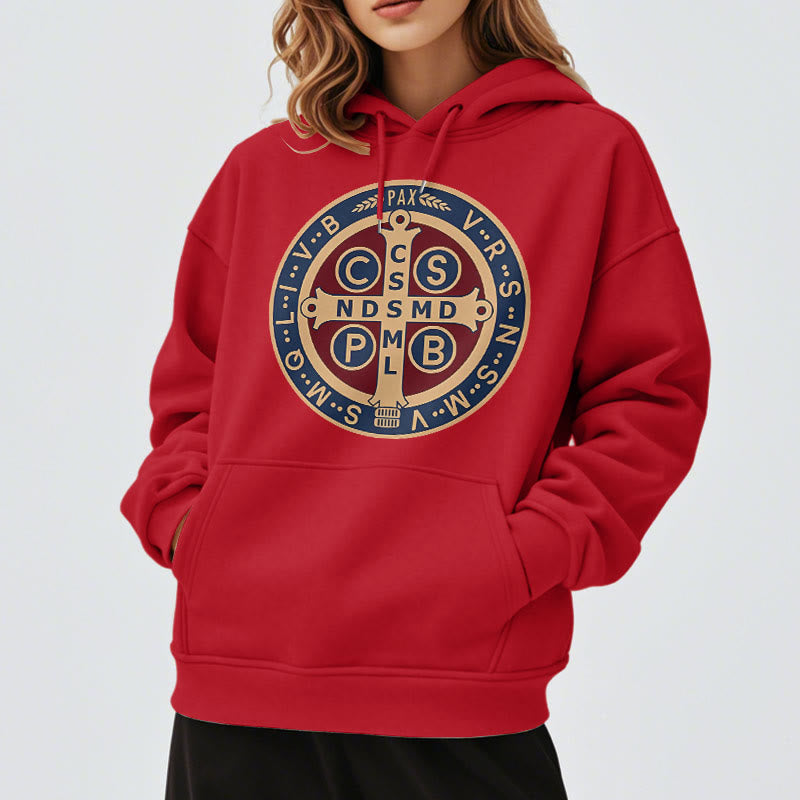 Christianartworkshop Klassischer farbiger Stil St. Benedict Protector Fleece-gefütterter Polyester-Kapuzenpullover