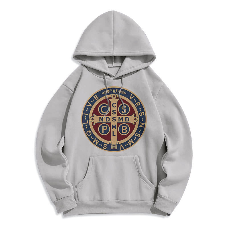 Christianartworkshop Klassischer farbiger Stil St. Benedict Protector Fleece-gefütterter Polyester-Kapuzenpullover