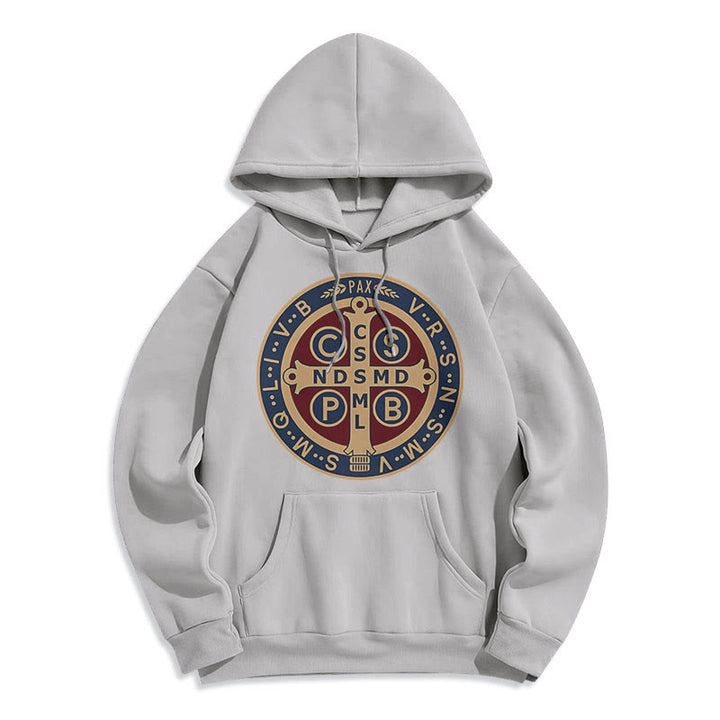 Christianartworkshop Klassischer farbiger Stil St. Benedict Protector Fleece-gefütterter Polyester-Kapuzenpullover - Grau - 2XL - image 30