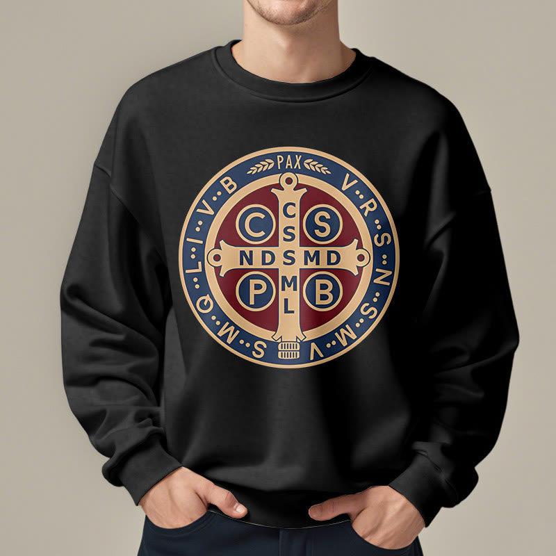 Christianartworkshop Klassisches, farbiges Sweatshirt mit Fleecefutter aus Polyester im St. Benedict-Beschützer-Stil