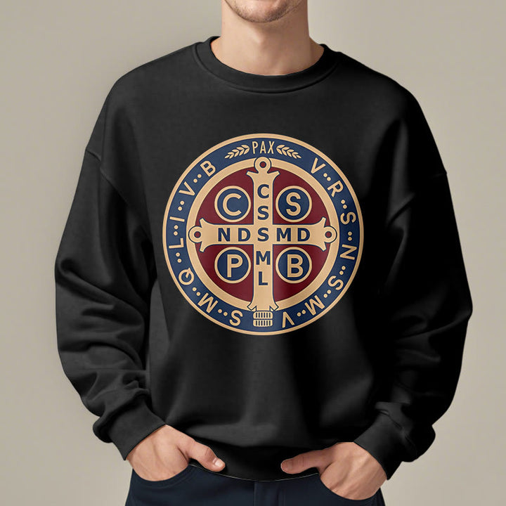 Christianartworkshop Klassisches, farbiges Sweatshirt mit Fleecefutter aus Polyester im St. Benedict-Beschützer-Stil