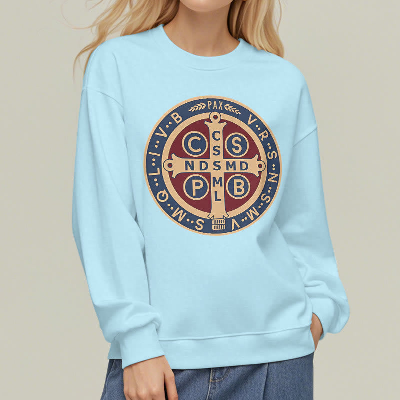 Christianartworkshop Klassisches, farbiges Sweatshirt mit Fleecefutter aus Polyester im St. Benedict-Beschützer-Stil