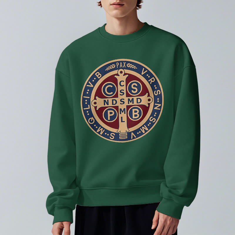 Christianartworkshop Klassisches, farbiges Sweatshirt mit Fleecefutter aus Polyester im St. Benedict-Beschützer-Stil