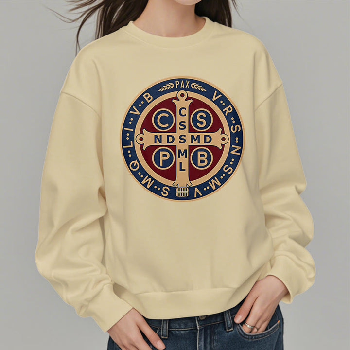 Christianartworkshop Klassisches, farbiges Sweatshirt mit Fleecefutter aus Polyester im St. Benedict-Beschützer-Stil