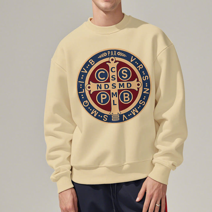 Christianartworkshop Klassisches, farbiges Sweatshirt mit Fleecefutter aus Polyester im St. Benedict-Beschützer-Stil