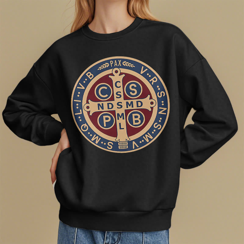 Christianartworkshop Klassisches, farbiges Sweatshirt mit Fleecefutter aus Polyester im St. Benedict-Beschützer-Stil