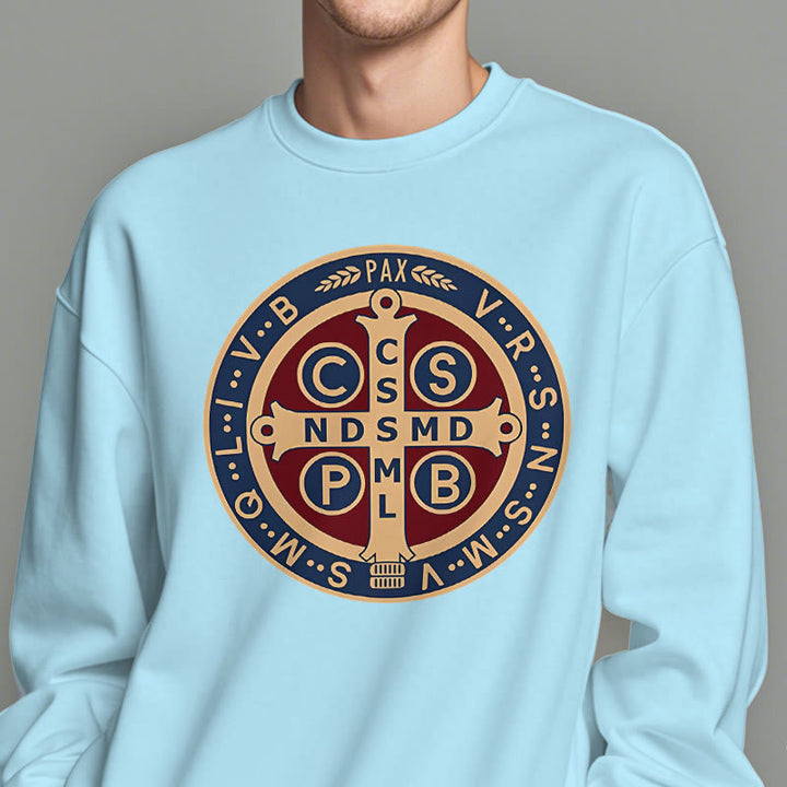 Christianartworkshop Klassisches, farbiges Sweatshirt mit Fleecefutter aus Polyester im St. Benedict-Beschützer-Stil