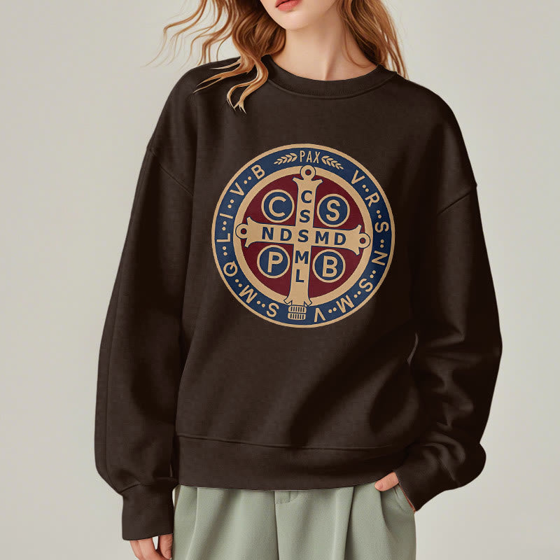 Christianartworkshop Klassisches, farbiges Sweatshirt mit Fleecefutter aus Polyester im St. Benedict-Beschützer-Stil