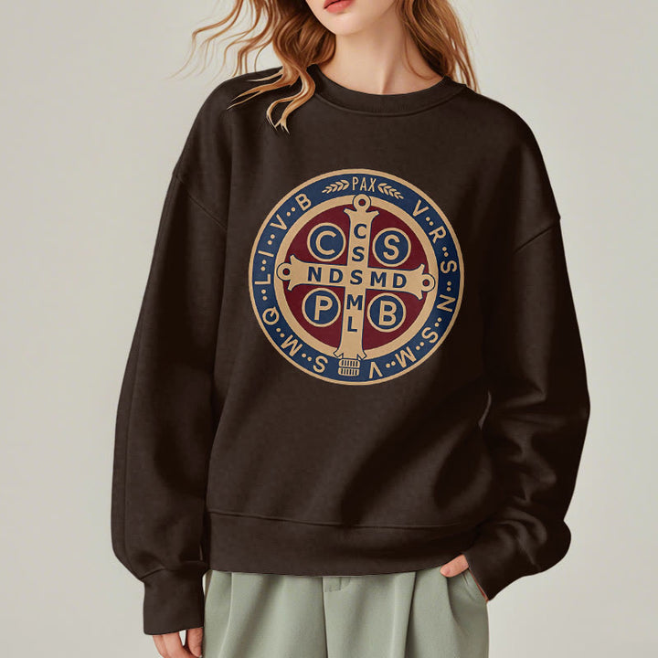Christianartworkshop Klassisches, farbiges Sweatshirt mit Fleecefutter aus Polyester im St. Benedict-Beschützer-Stil