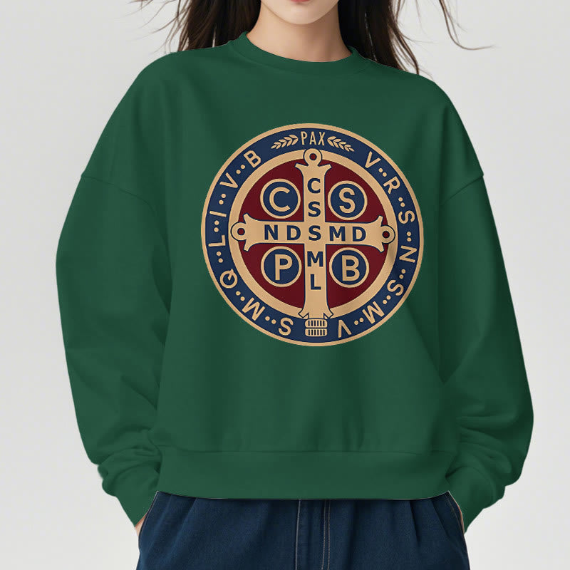 Christianartworkshop Klassisches, farbiges Sweatshirt mit Fleecefutter aus Polyester im St. Benedict-Beschützer-Stil