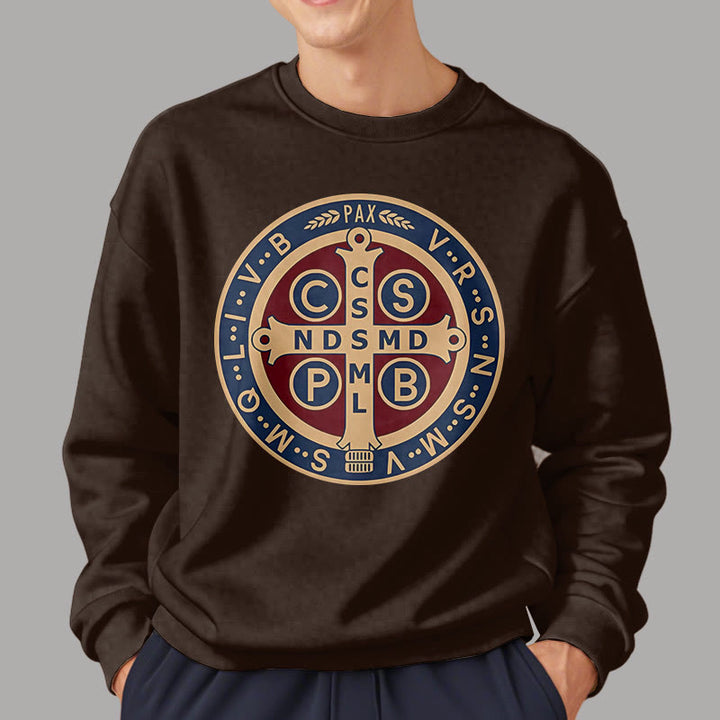 Christianartworkshop Klassisches, farbiges Sweatshirt mit Fleecefutter aus Polyester im St. Benedict-Beschützer-Stil