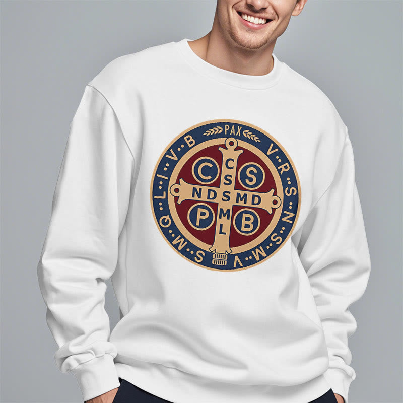 Christianartworkshop Klassisches, farbiges Sweatshirt mit Fleecefutter aus Polyester im St. Benedict-Beschützer-Stil