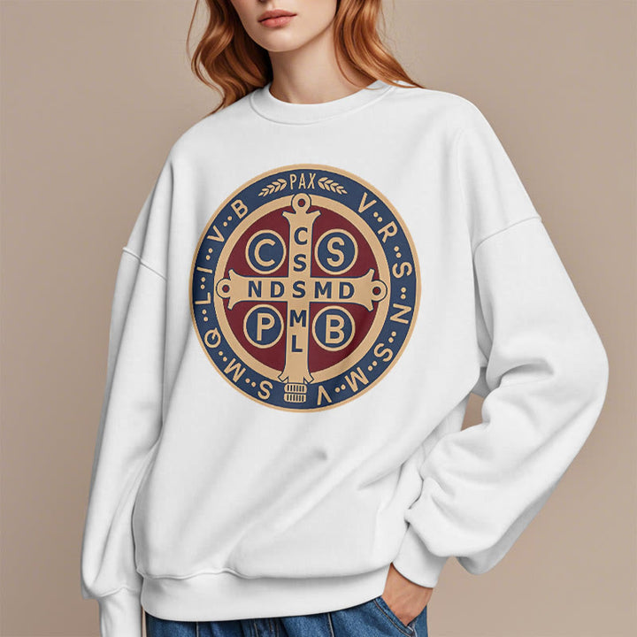 Christianartworkshop Klassisches, farbiges Sweatshirt mit Fleecefutter aus Polyester im St. Benedict-Beschützer-Stil