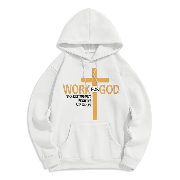Christianartworkshop Kapuzenpullover aus Polyester im klassischen Stil „Cross Work For God“ mit Fleecefutter - Weiß - 2XL - image 5