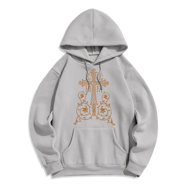 Christianartworkshop Klassischer Hoodie mit heiligem Kreuz und floralem Rankenmuster, gefüttert mit Fleece, Polyester - Grau - 2XL - image 30